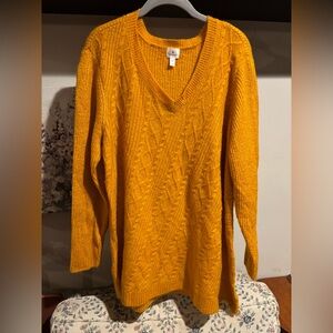 Dressbarn Orange Golden V-Neck Cable Knit Sweater